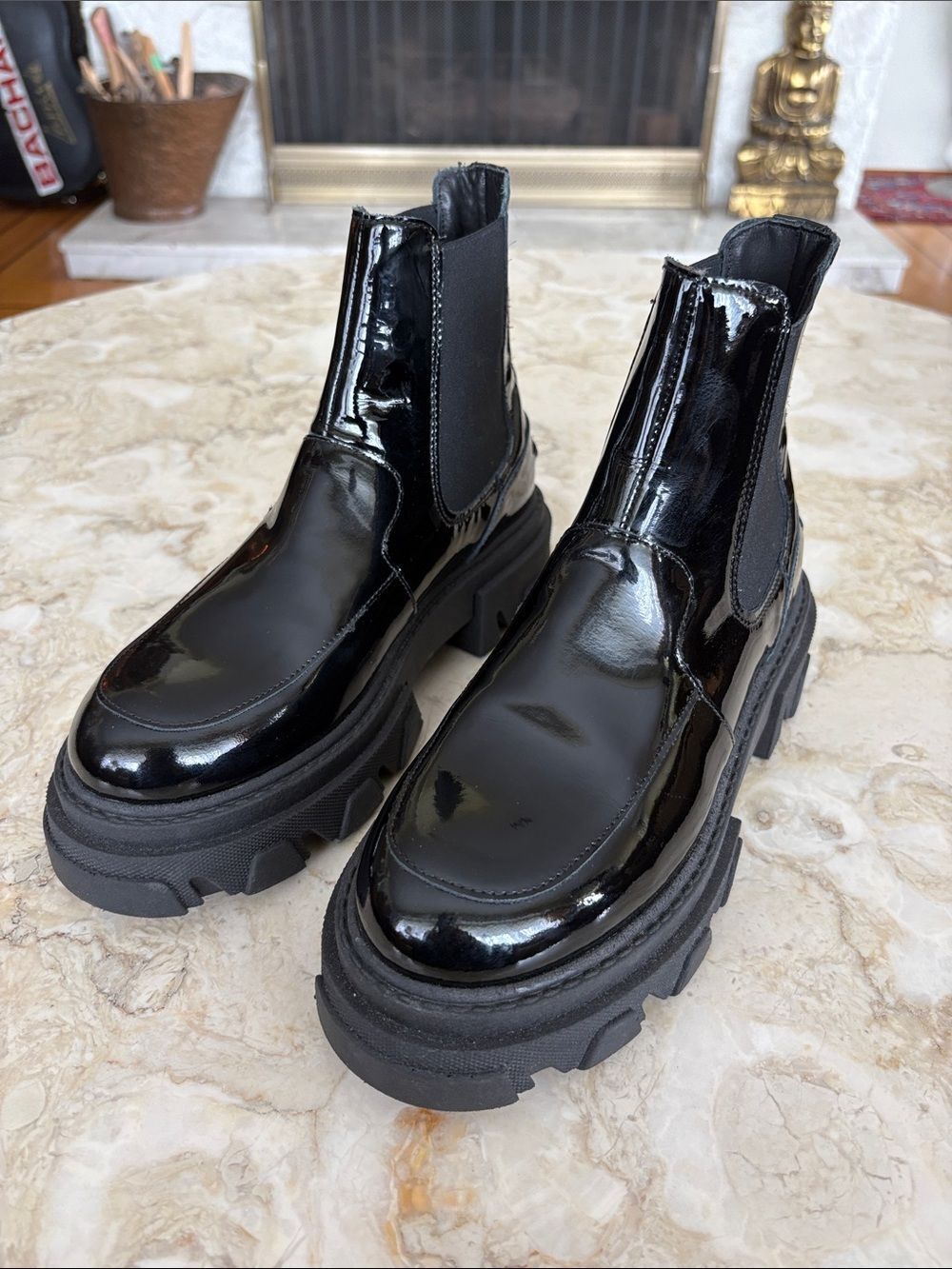 Sister X Soeur Pippa Chelsea Boots Black Patent | Chunky Lug Sole